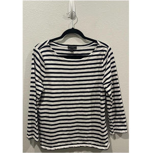 J. CREW Navy Blue And White Striped Long Sleeve Blouse